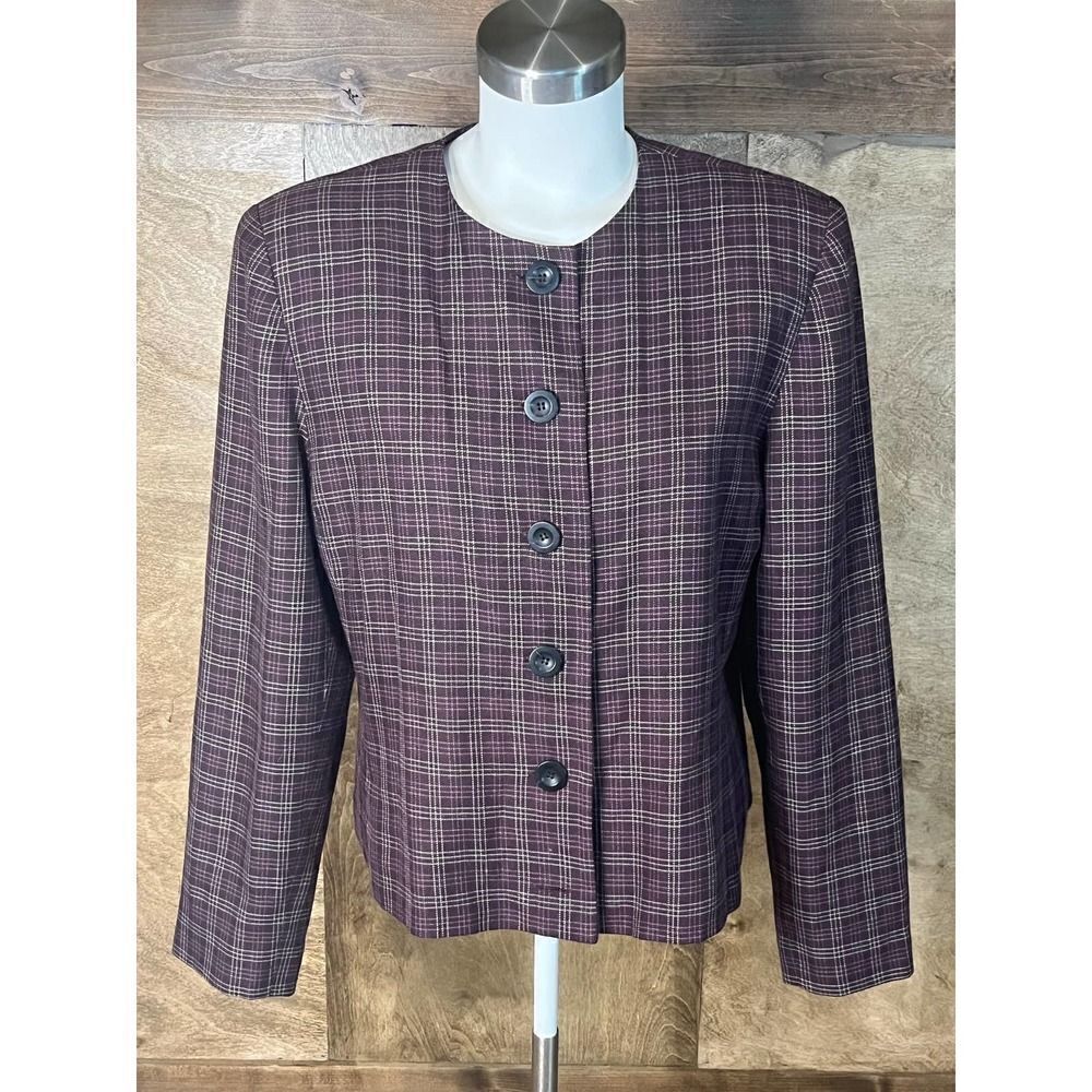 Women's Karen Scott Maroon Plaid Blazer Size 12